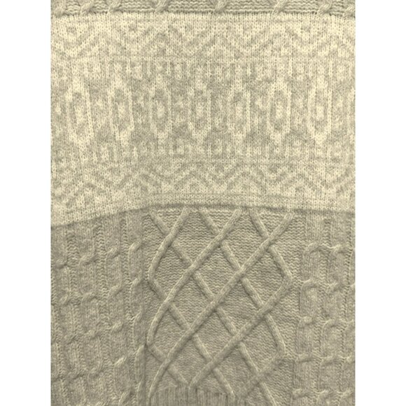 Rachel Zoe Cable Knit Fair Isle Ski Sweater LS Preppy Gray White Mock Neck Sz M - Picture 3 of 6